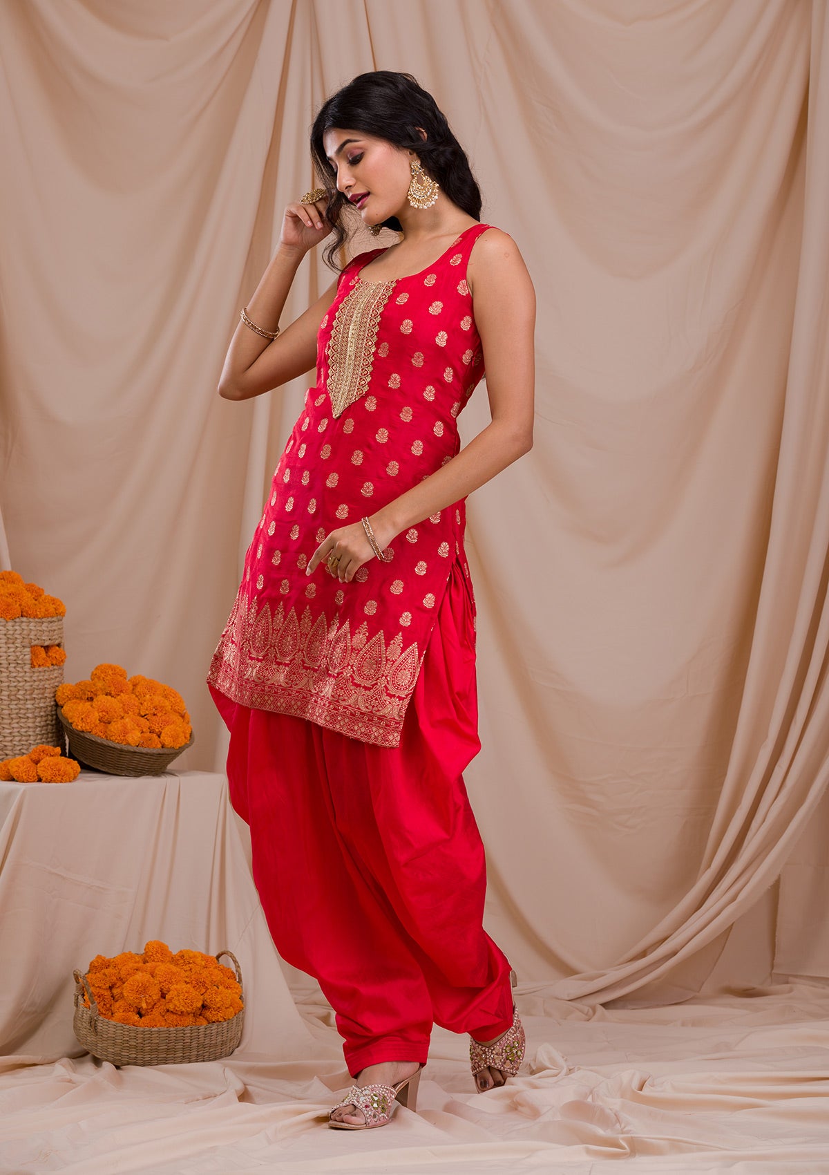 Designer Red Salwar Suit With Pink Dupatta In Satin Georgette EXMAY44 –  ShreeFashionWear