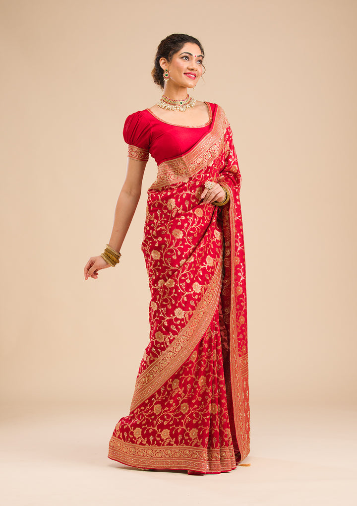 Red Zariwork Banarasi Silk Saree