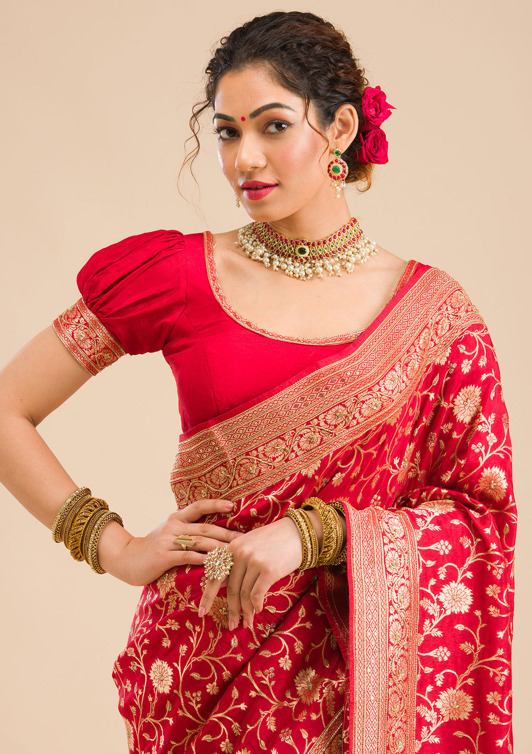 Red Zariwork Banarasi Silk Saree