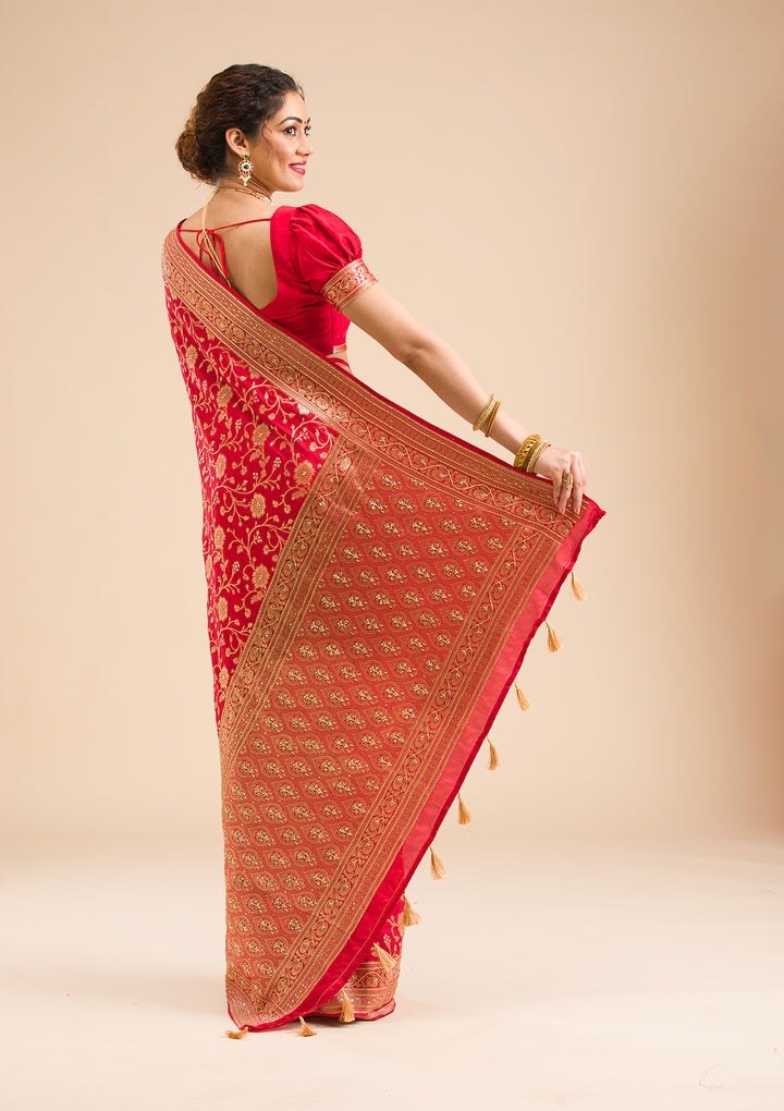 Red Zariwork Banarasi Silk Saree