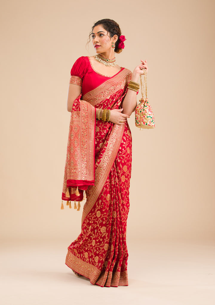 Red Zariwork Banarasi Silk Saree