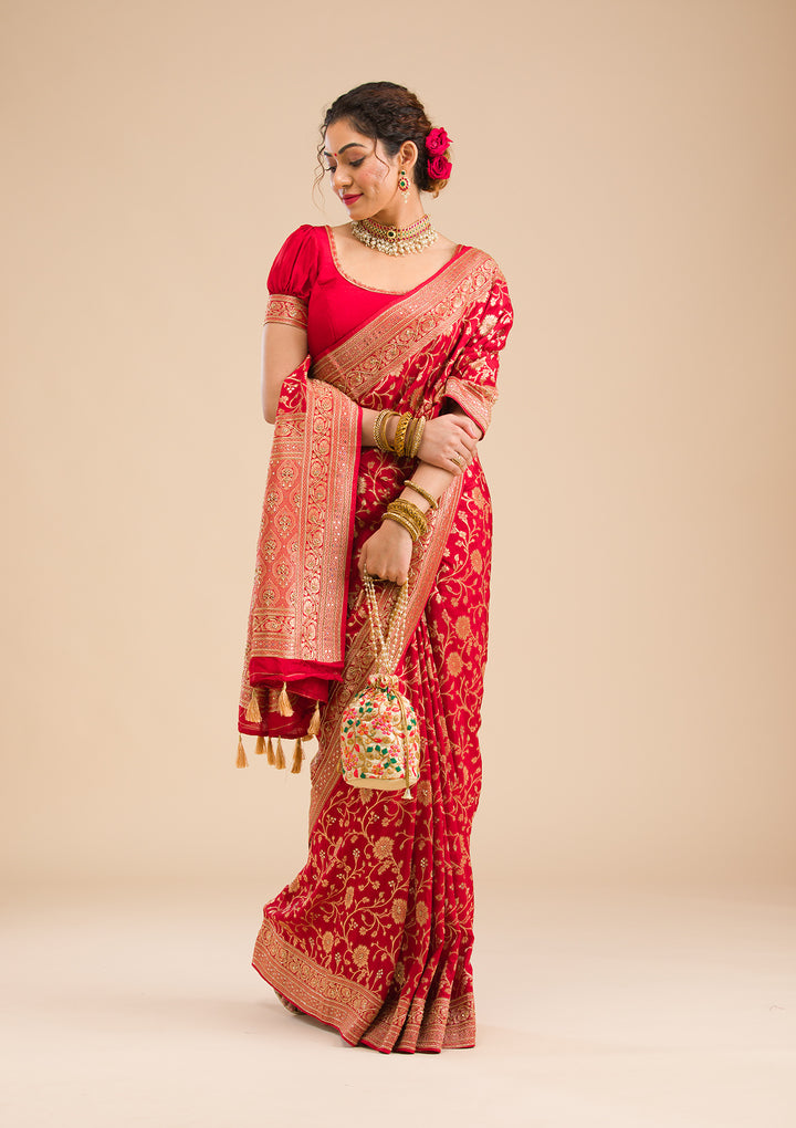 Red Zariwork Banarasi Silk Saree