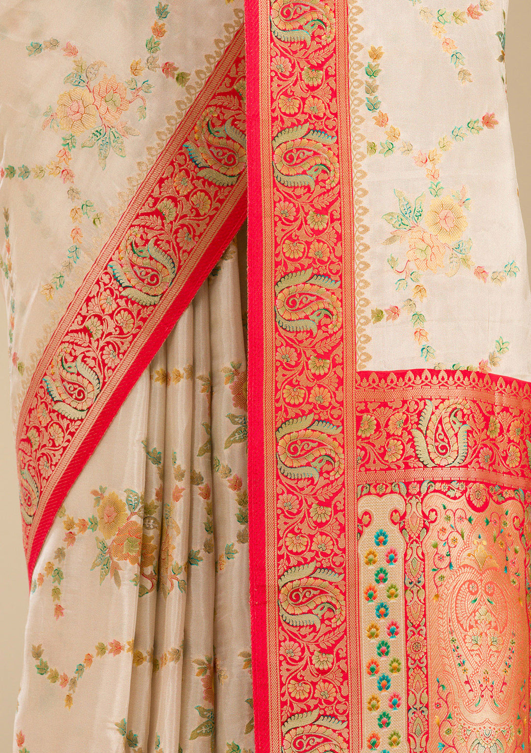 Beige Zariwork Banarasi Silk Saree