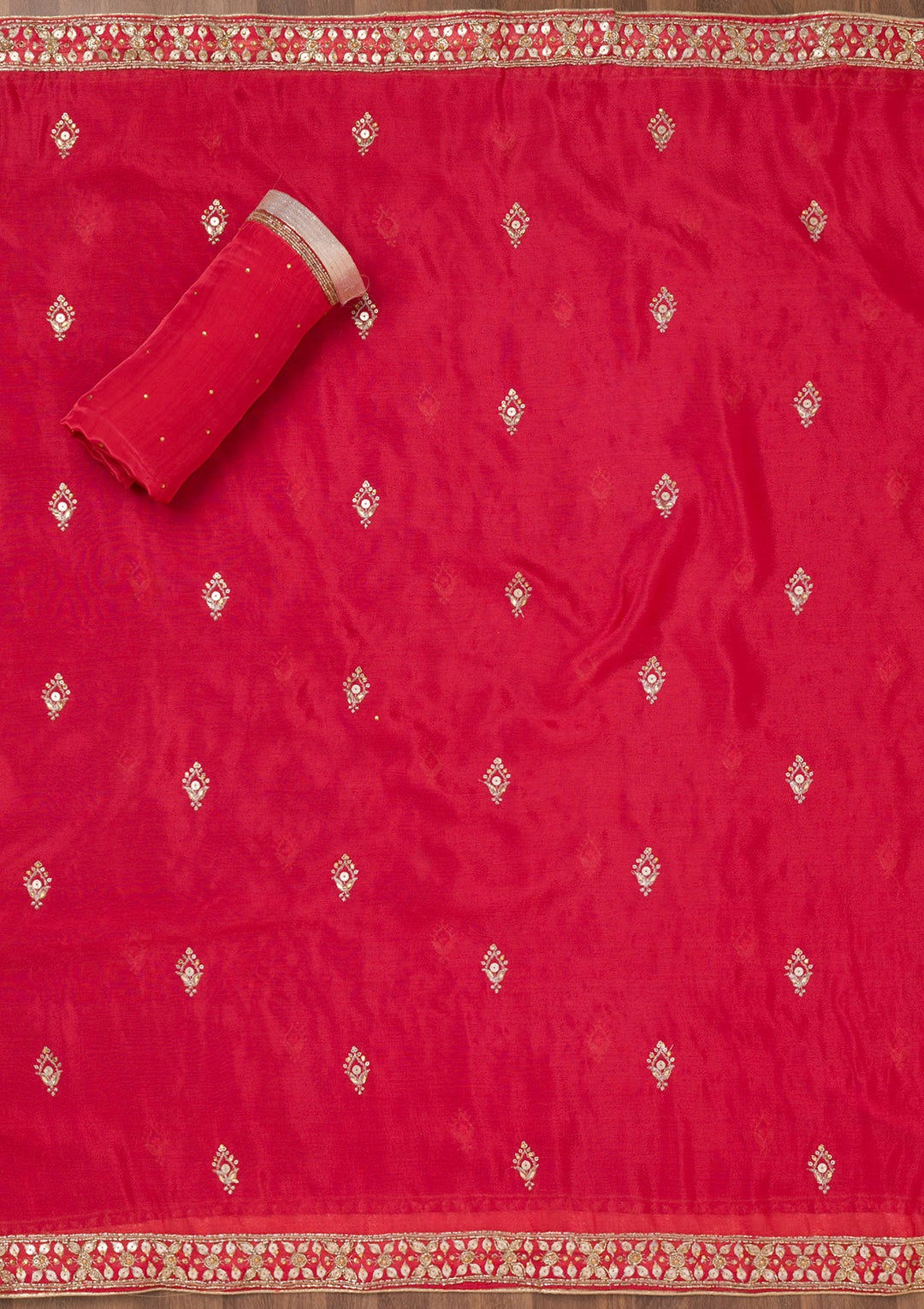 Red Zariwork Crepe Unstitched Salwar Suit