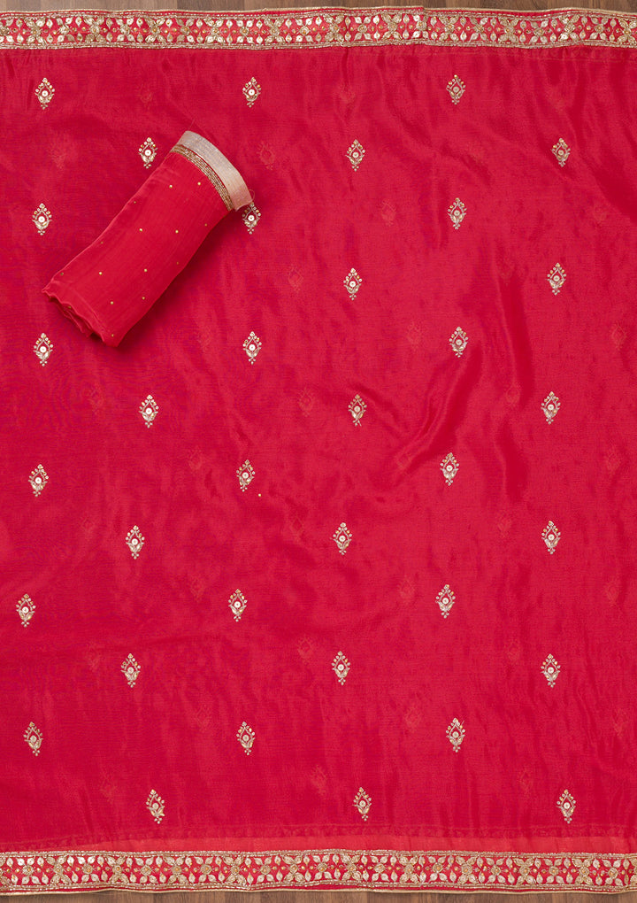 Red Zariwork Crepe Unstitched Salwar Suit
