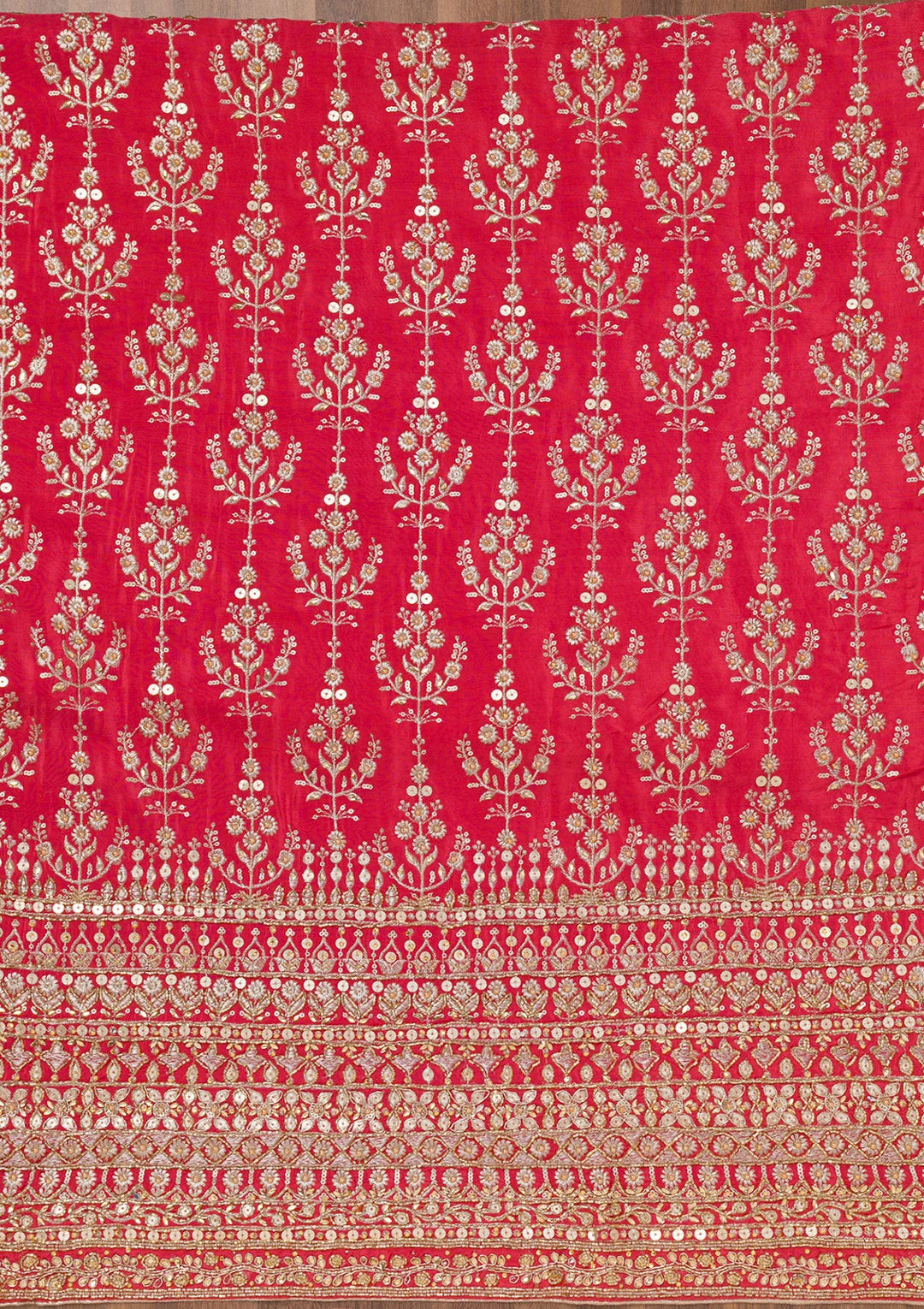 Red Zariwork Crepe Unstitched Salwar Suit