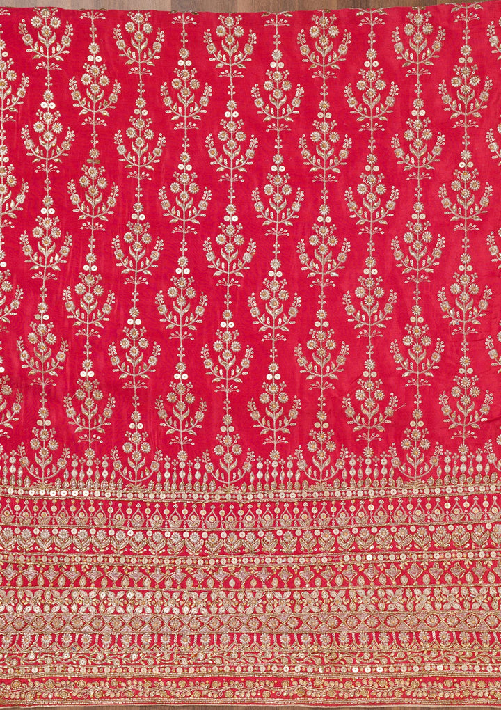 Red Zariwork Crepe Unstitched Salwar Suit