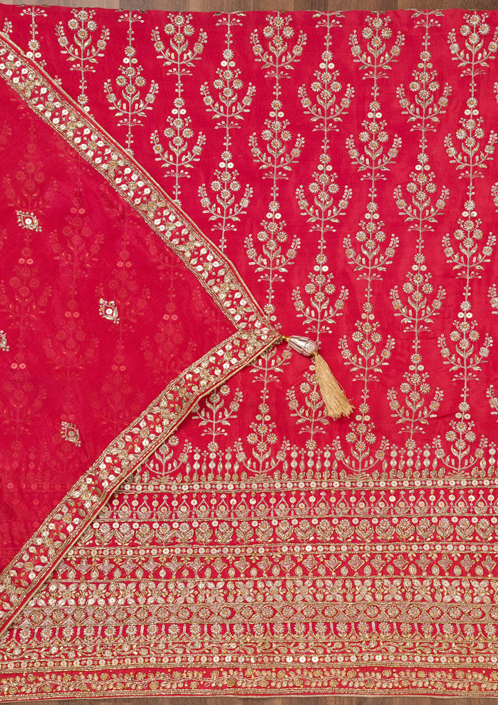Red Zariwork Crepe Unstitched Salwar Suit