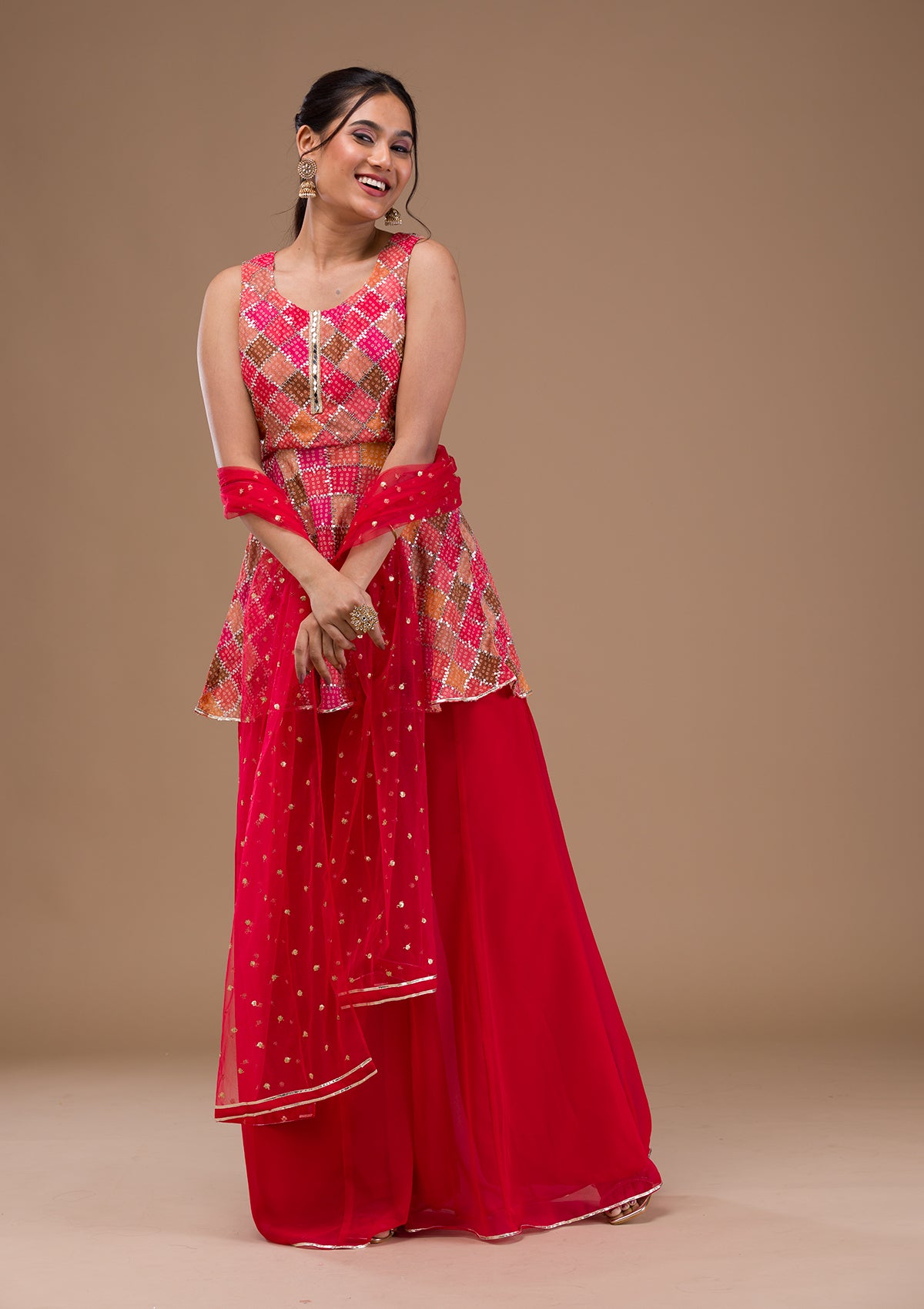 Red Zariwork Georgette Readymade Salwar Suit