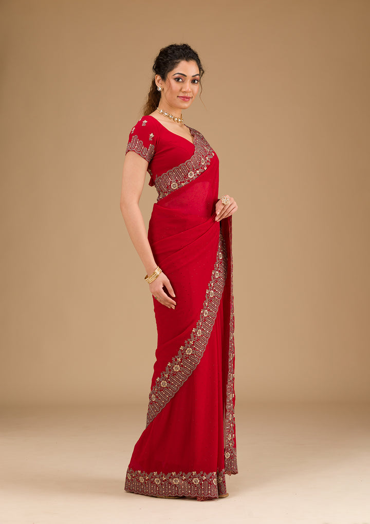 Red Zariwork Georgette Saree-Koskii