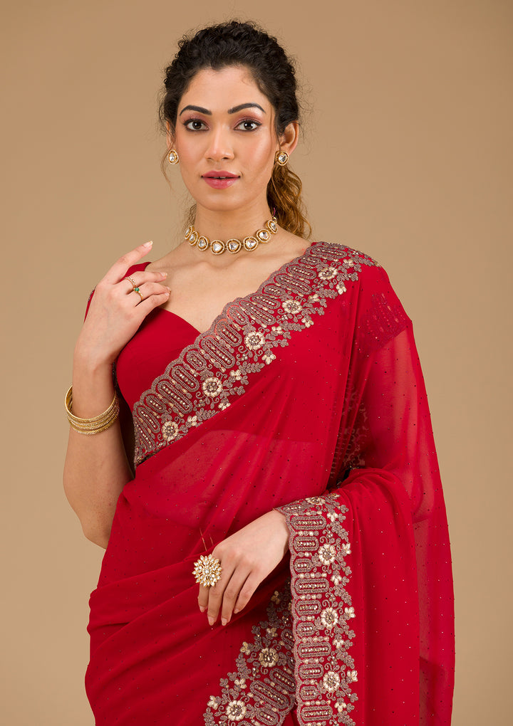 Red Zariwork Georgette Saree-Koskii