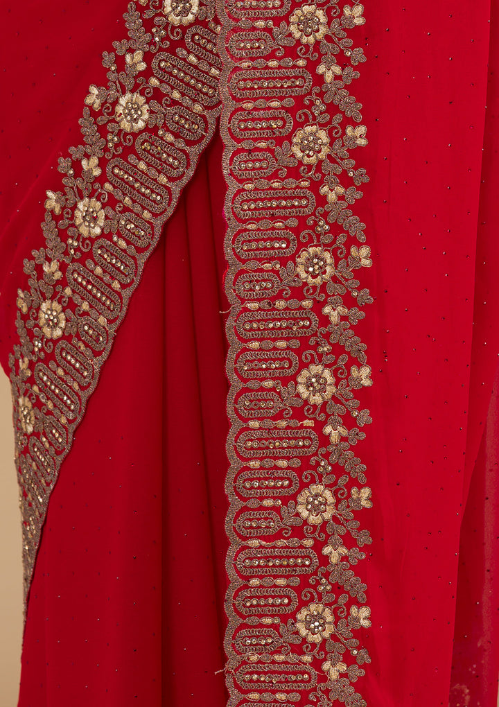 Red Zariwork Georgette Saree-Koskii