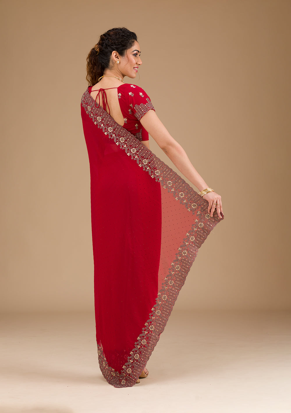 Red Zariwork Georgette Saree-Koskii