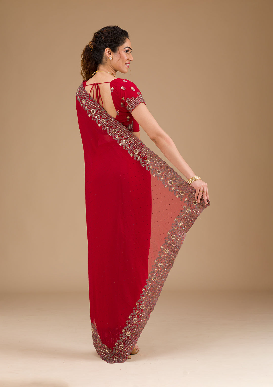 Red Zariwork Georgette Saree-Koskii