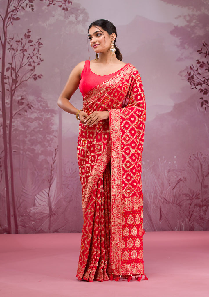 Red Zariwork Georgette Saree