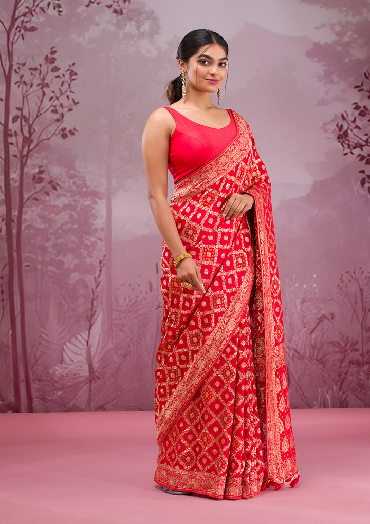 Red Zariwork Georgette Saree