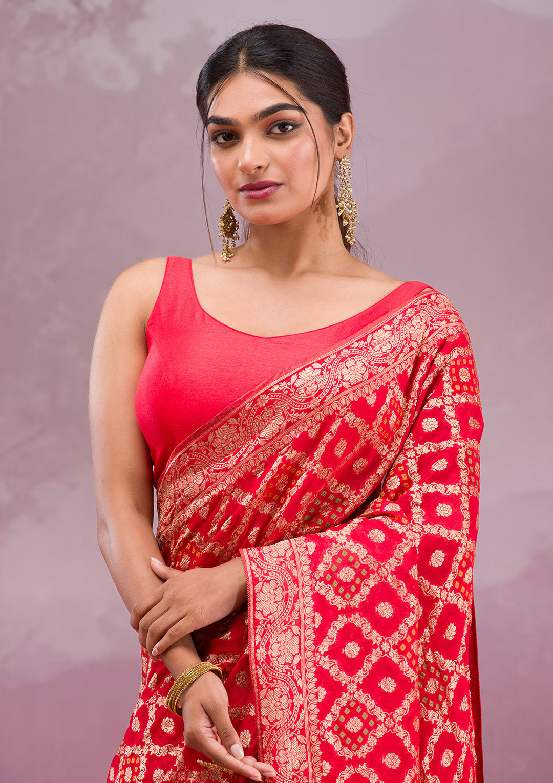 Red Zariwork Georgette Saree