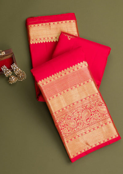 Red Gold Zariwork Pure Silk Saree-Koskii