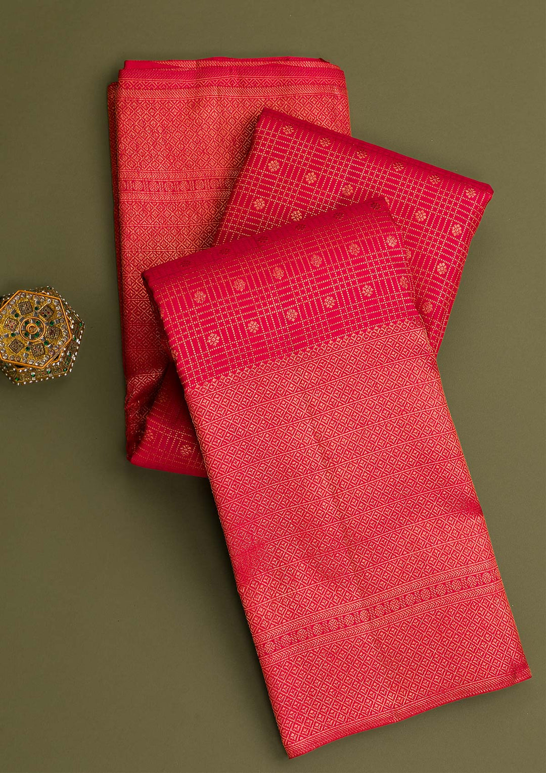 Red Gold Zariwork Pure Silk Saree-Koskii