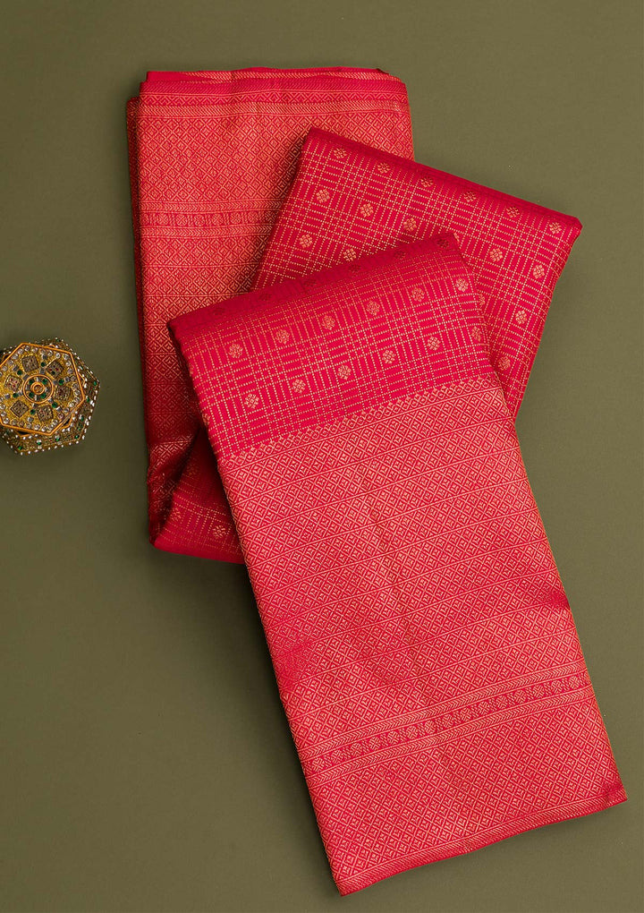 Red Gold Zariwork Pure Silk Saree-Koskii