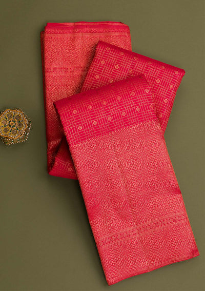 Red Gold Zariwork Pure Silk Saree-Koskii
