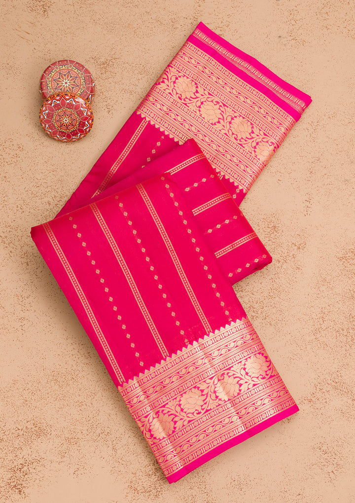 Rani Pink Zariwork Pure Silk Saree