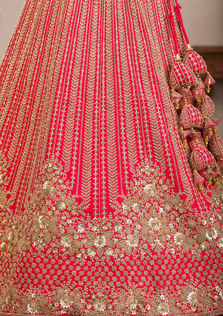 Red Zariwork Raw Silk Readymade Lehenga