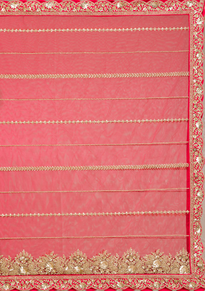 Red Zariwork Raw Silk Readymade Lehenga