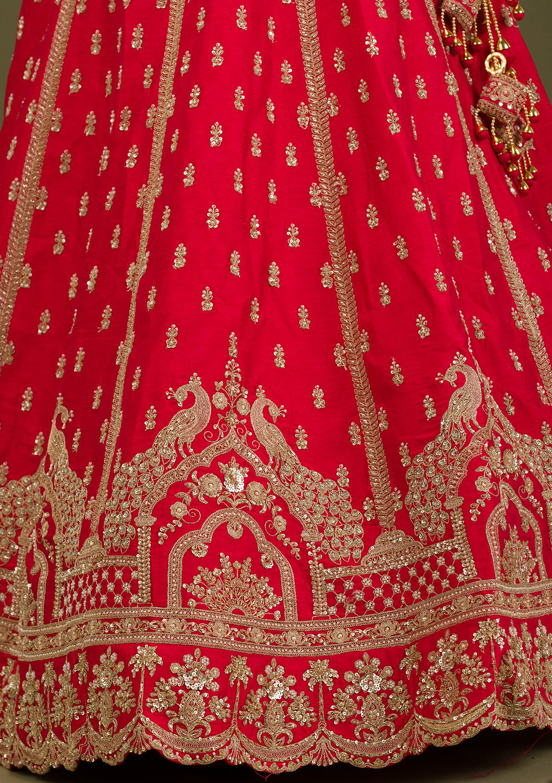 Red Zariwork Raw Silk Readymade Lehenga