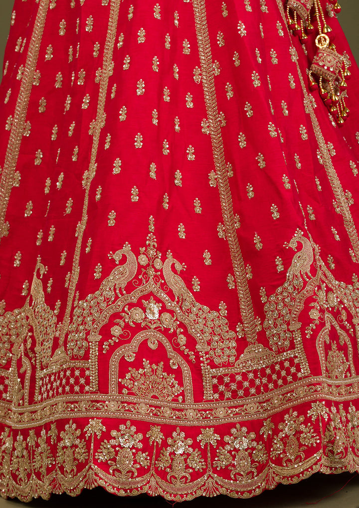 Red Zariwork Raw Silk Readymade Lehenga