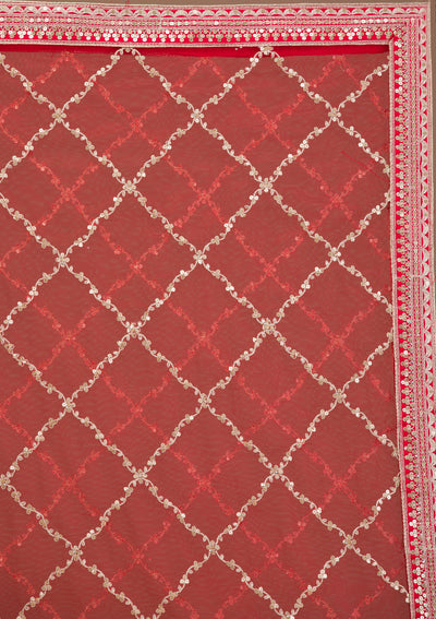 Red Zariwork Raw Silk Semi Stitched Lehenga