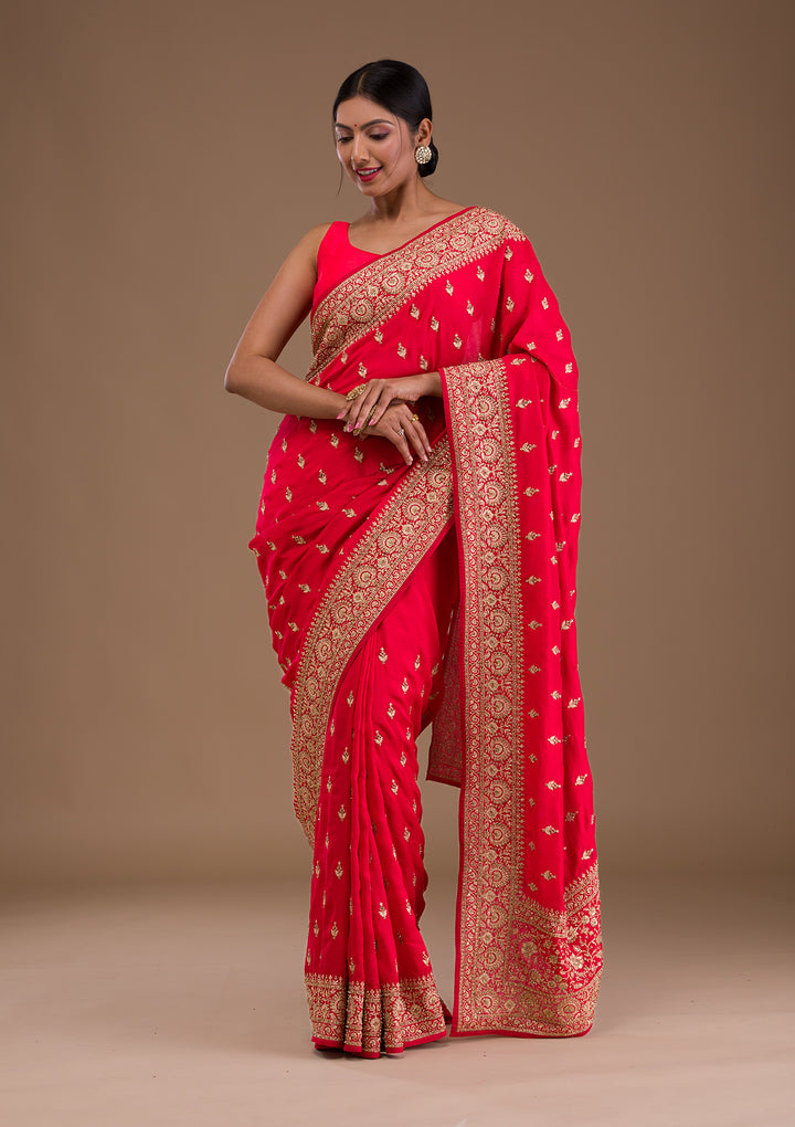 Red Zariwork Raw Silk Saree