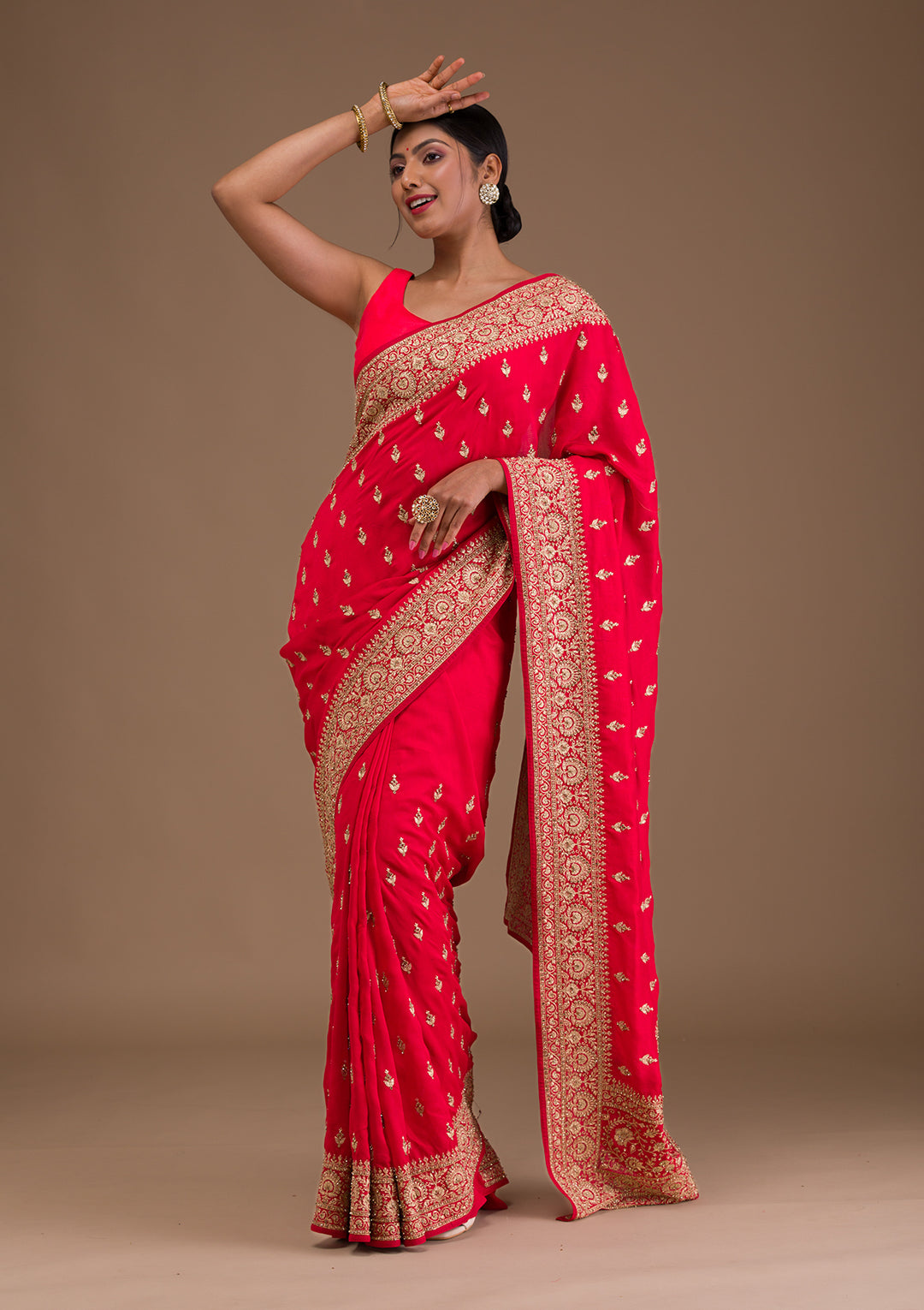 Red Zariwork Raw Silk Saree
