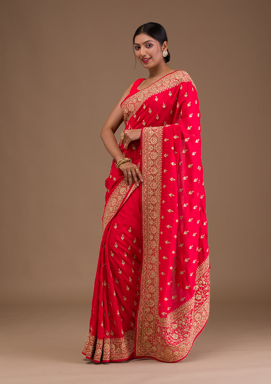 Red Zariwork Raw Silk Saree