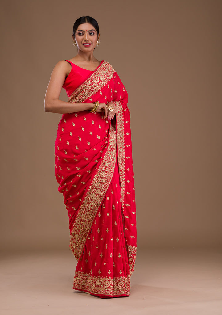 Red Zariwork Raw Silk Saree