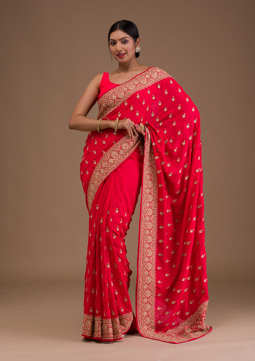 Red Zariwork Raw Silk Saree