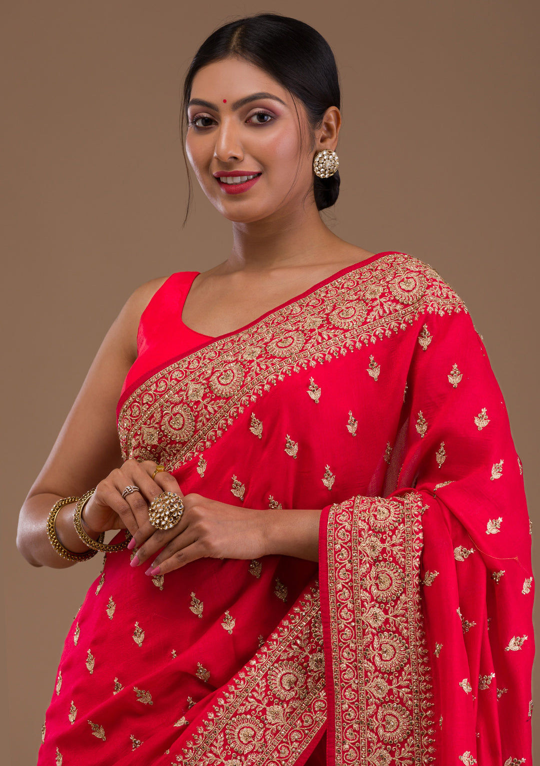 Red Zariwork Raw Silk Saree