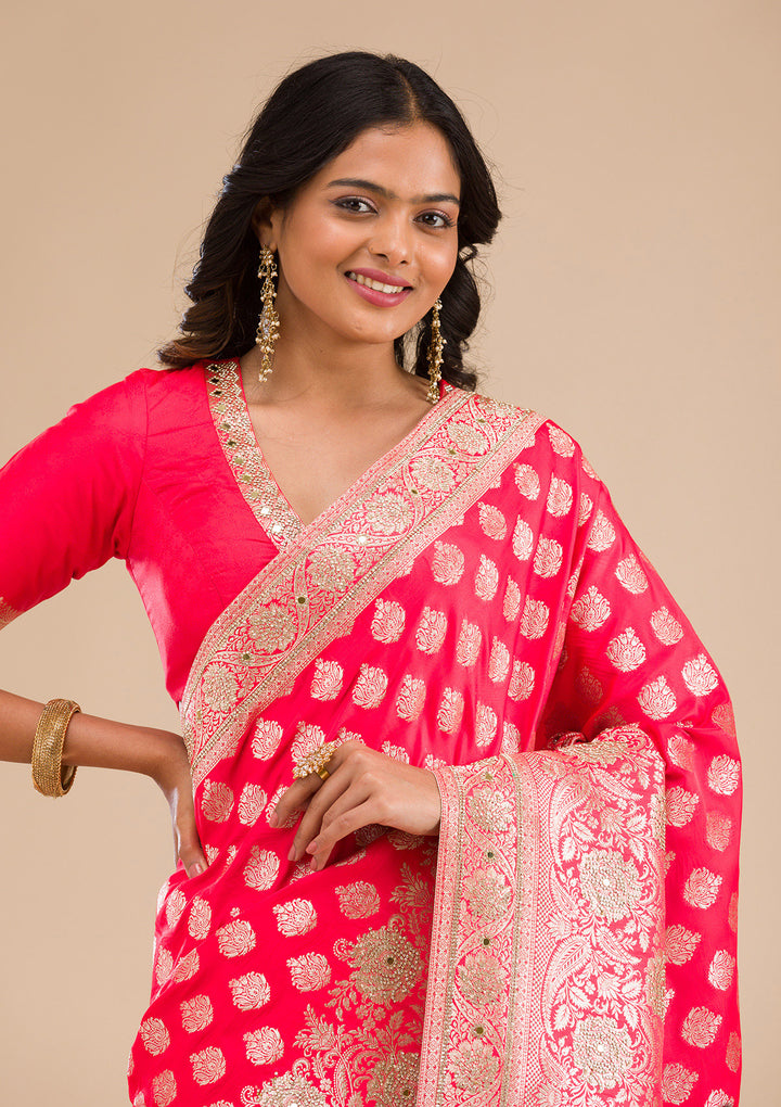 Red Zariwork Raw Silk Saree