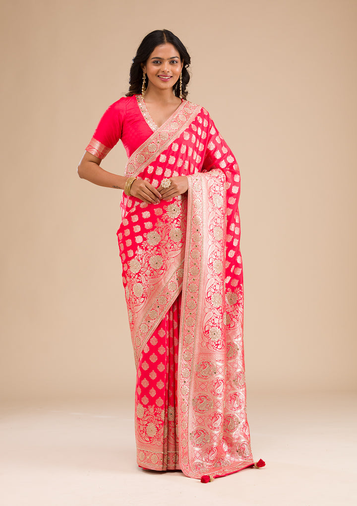 Red Zariwork Raw Silk Saree