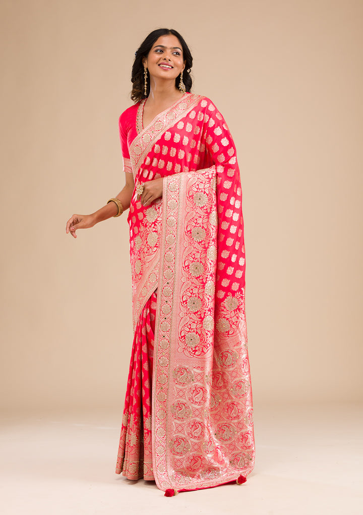 Red Zariwork Raw Silk Saree