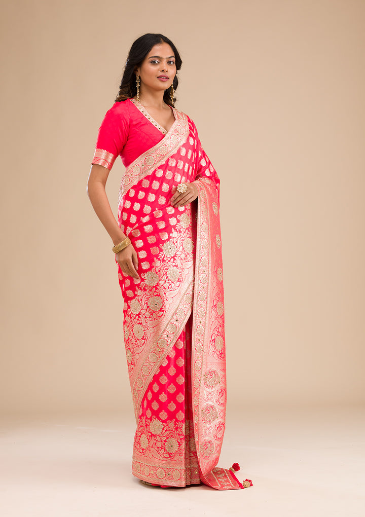 Red Zariwork Raw Silk Saree