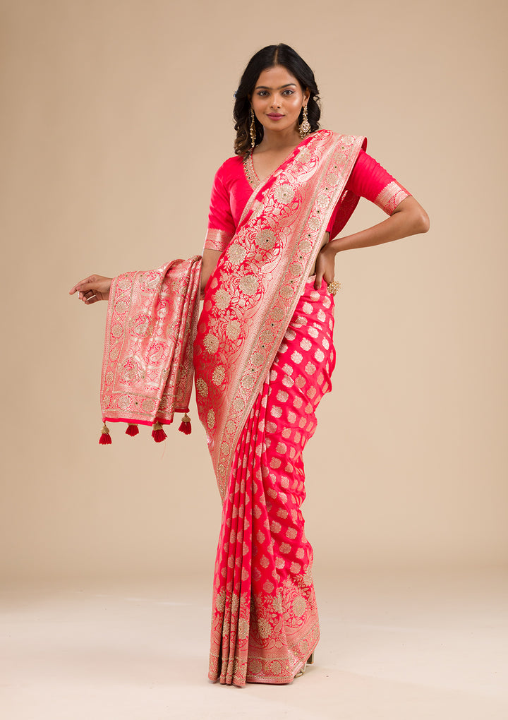 Red Zariwork Raw Silk Saree