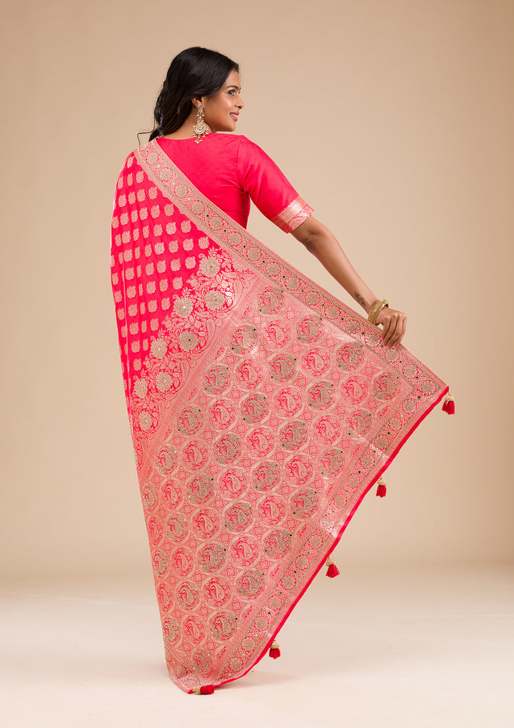 Red Zariwork Raw Silk Saree