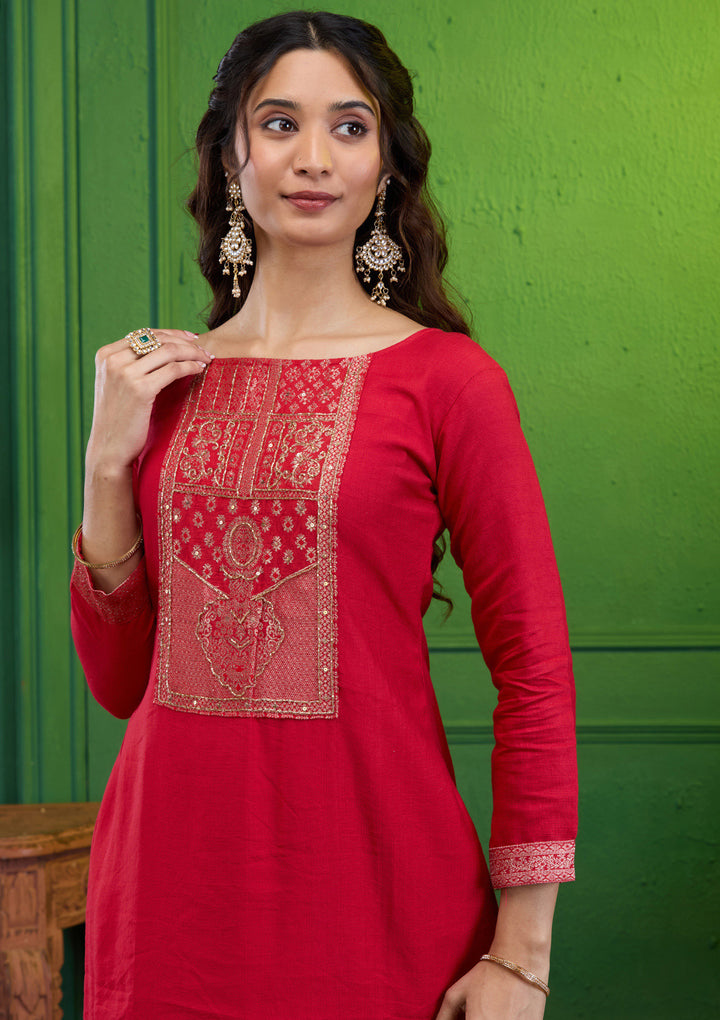 Red Zariwork Semi Crepe Readymade Salwar Suit