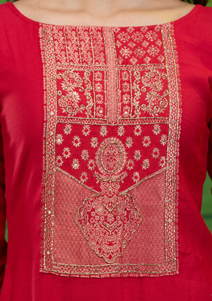 Red Zariwork Semi Crepe Readymade Salwar Suit