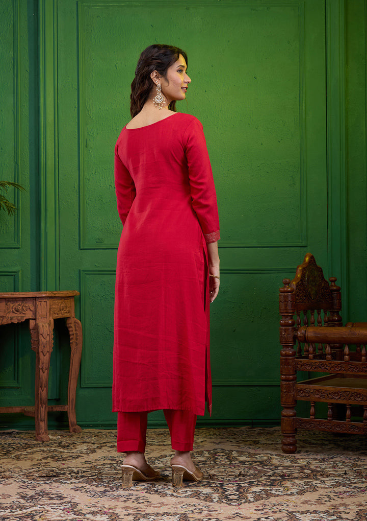 Red Zariwork Semi Crepe Readymade Salwar Suit