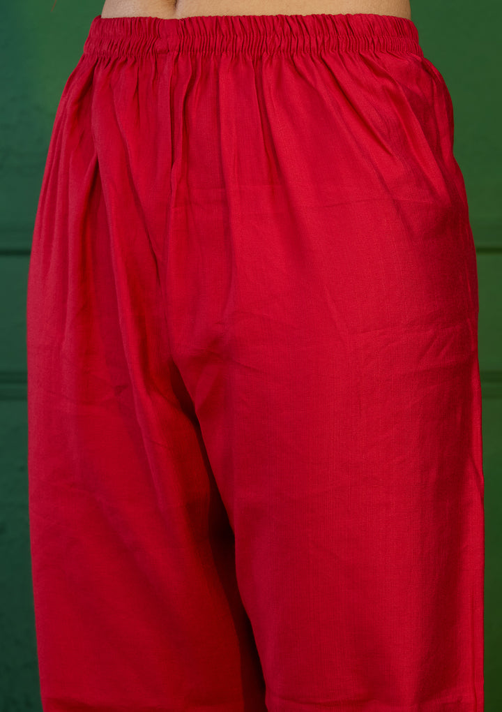 Red Zariwork Semi Crepe Readymade Salwar Suit