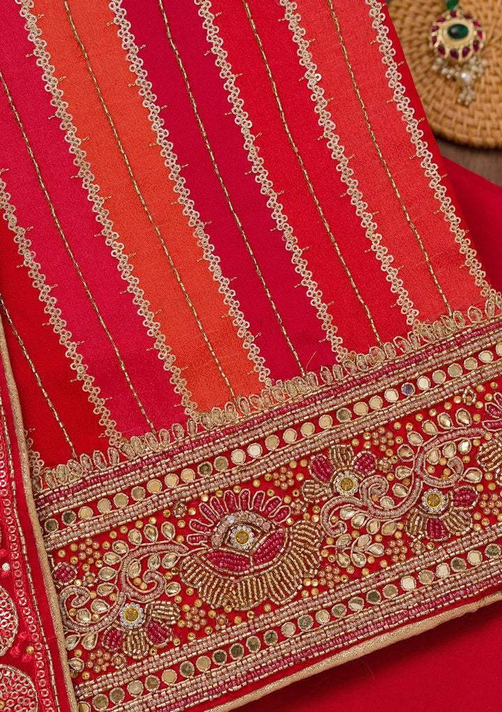 Red Zariwork Semi Crepe Unstitched Salwar Suit