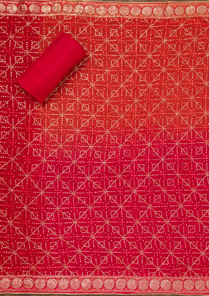 Red Zariwork Semi Crepe Unstitched Salwar Suit