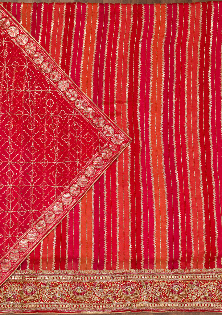 Red Zariwork Semi Crepe Unstitched Salwar Suit